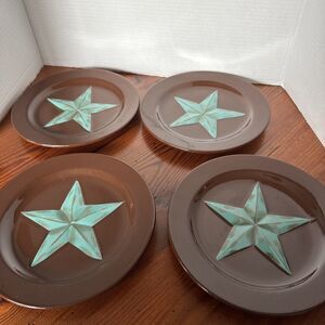 4 Hi End Hand painted Stoneware Salad Plates 7.5” Lonestar Canyon Dinnerware